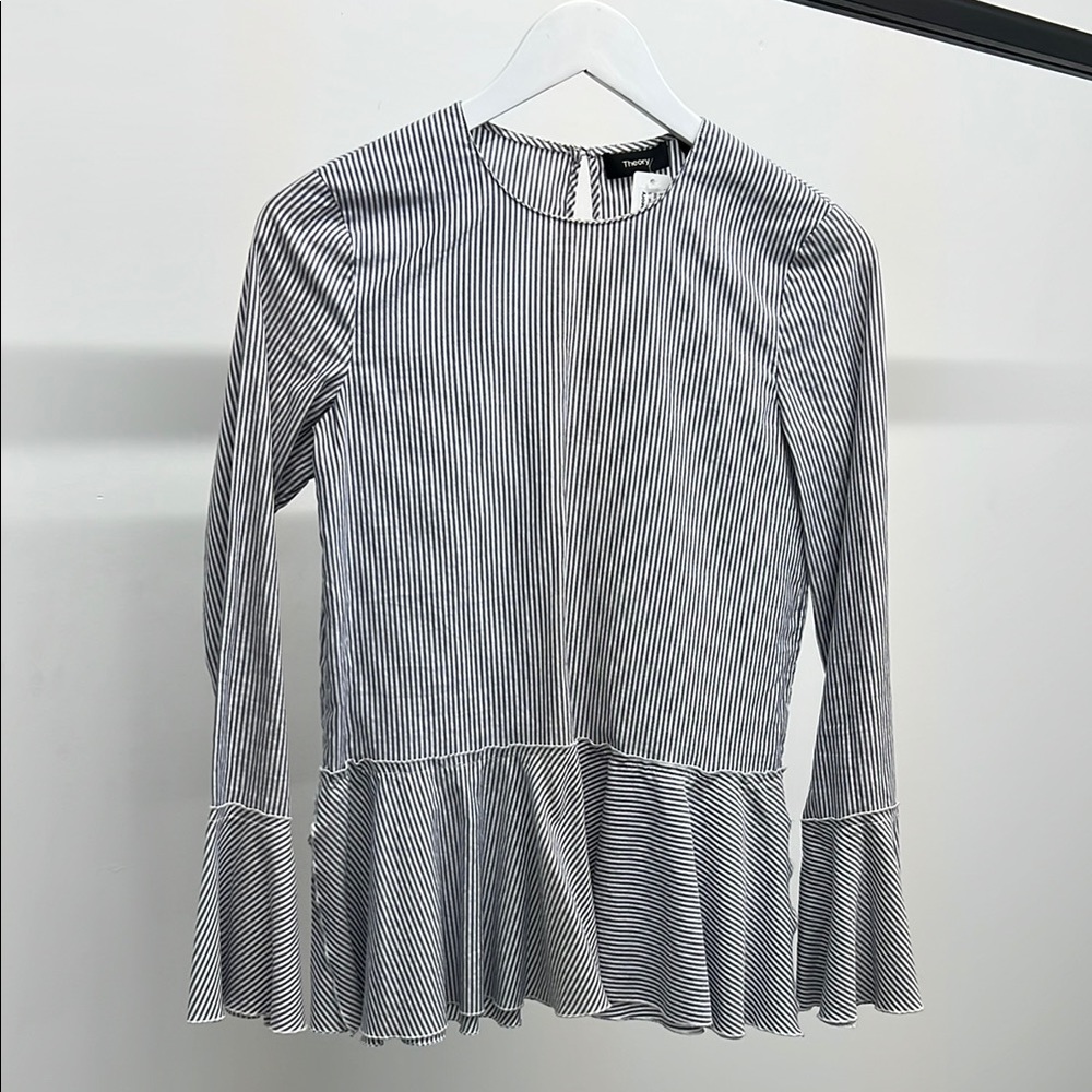 Theory Striped Peplum Blouse